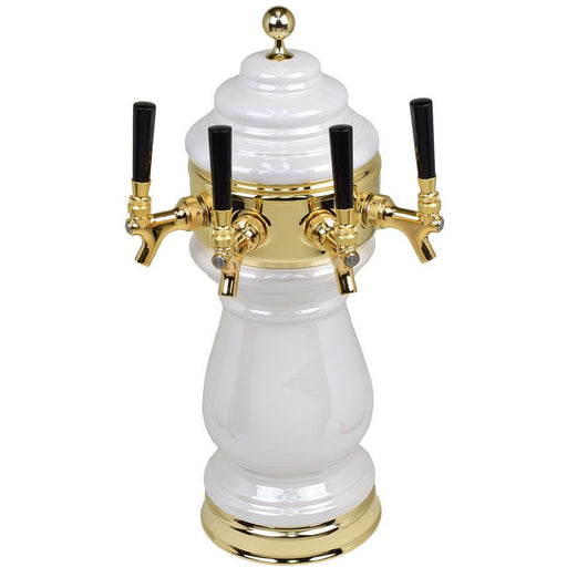Pearl White Ceramic 4 Tap Glycol Tower - Gold Accents
