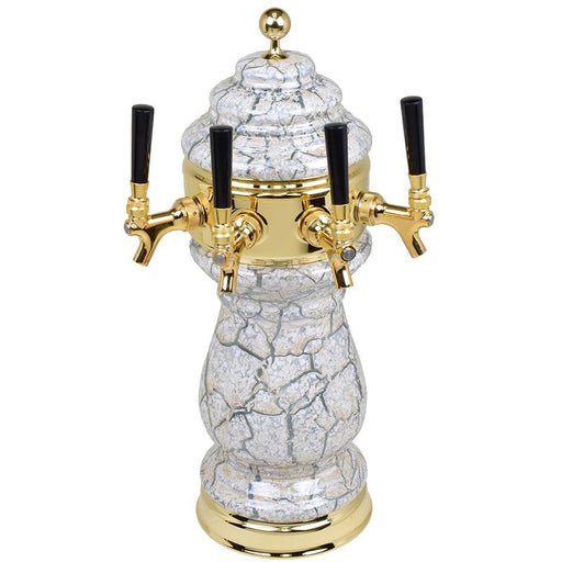 White Marble Ceramic 4 Tap Glycol Tower - Gold Accents