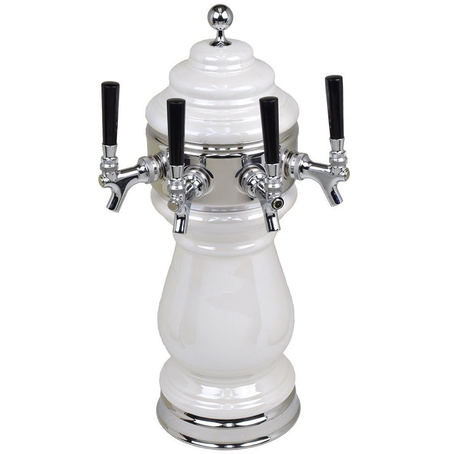 Pearl White Ceramic 4 Tap Glycol Tower - Chrome Accents