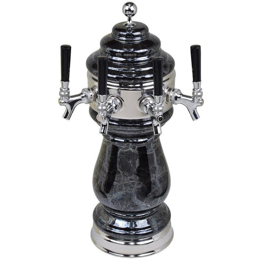 Black Marble Ceramic 4 Tap Glycol Tower - Chrome Accents - Beverage Time