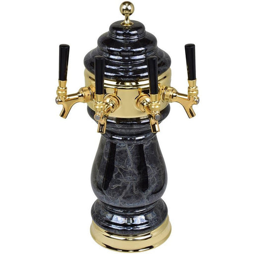Black Marble Ceramic 4 Tap Glycol Tower - Gold Accents - Beverage Time