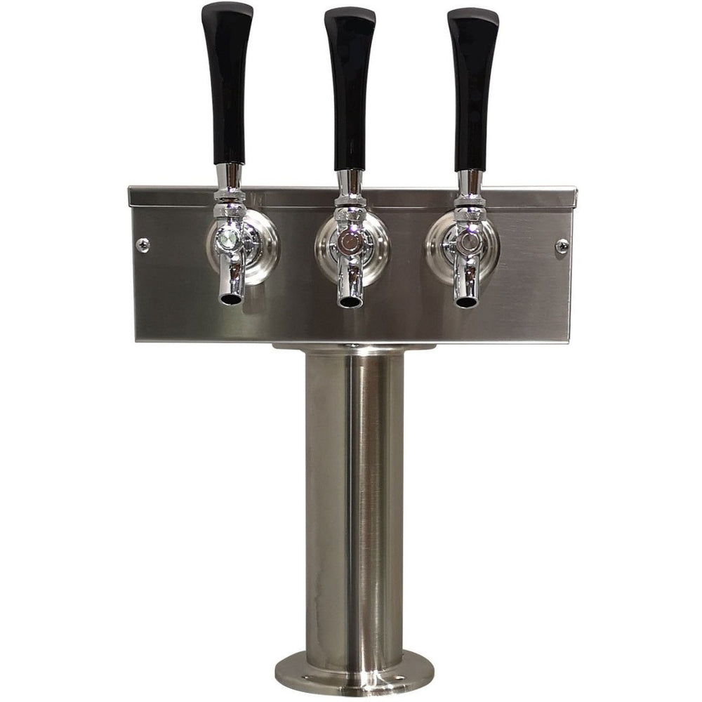Brushed 304SS 3 Tap Beer "T" Tower - 3" Pedestal - Beverage Time
