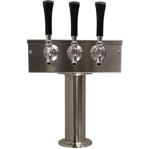 Brushed 304SS 3 Tap Beer "T" Tower - 3" Pedestal - Beverage Time