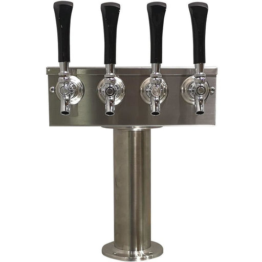 Brushed 304SS 4 Tap Beer "T" Tower - 3" Pedestal - Beverage Time