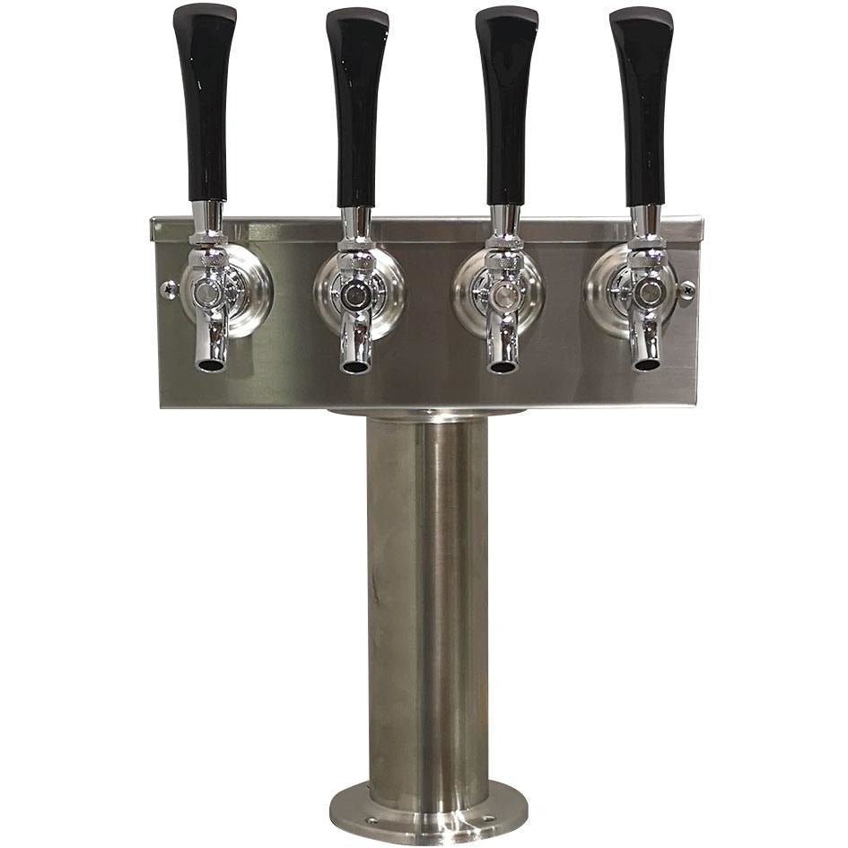Brushed 304SS 4 Tap Beer "T" Tower - 3" Pedestal - Beverage Time