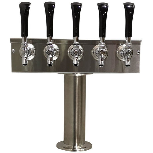 Brushed 304SS 5 Tap Beer "T" Tower - 3" Pedestal - Beverage Time