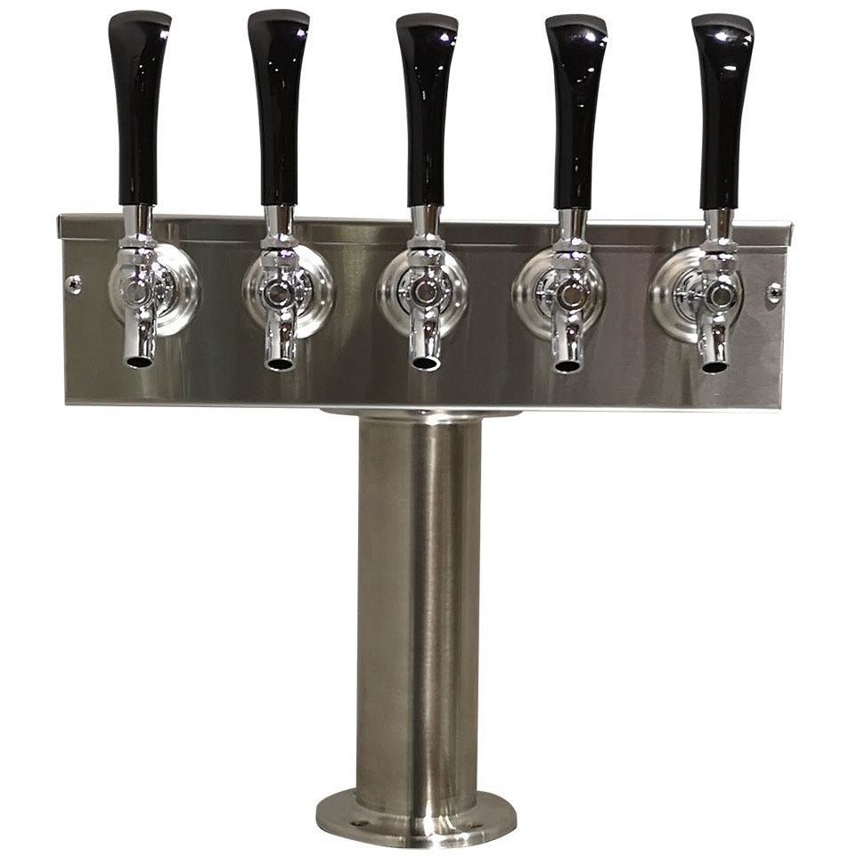 Brushed 304SS 5 Tap Beer "T" Tower - 3" Pedestal - Beverage Time