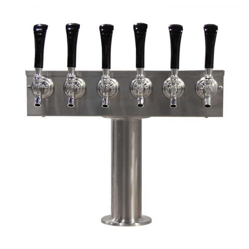 Brushed 304SS 6 Tap Beer "T" Tower - 3" Pedestal - Beverage Time