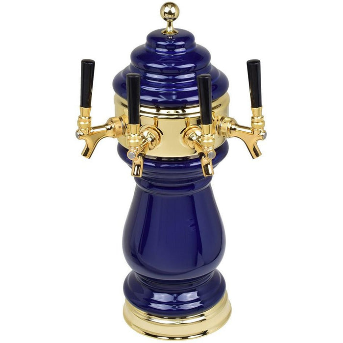 Cobalt Blue Ceramic 4 Tap Glycol Tower - Gold Accents - Beverage Time
