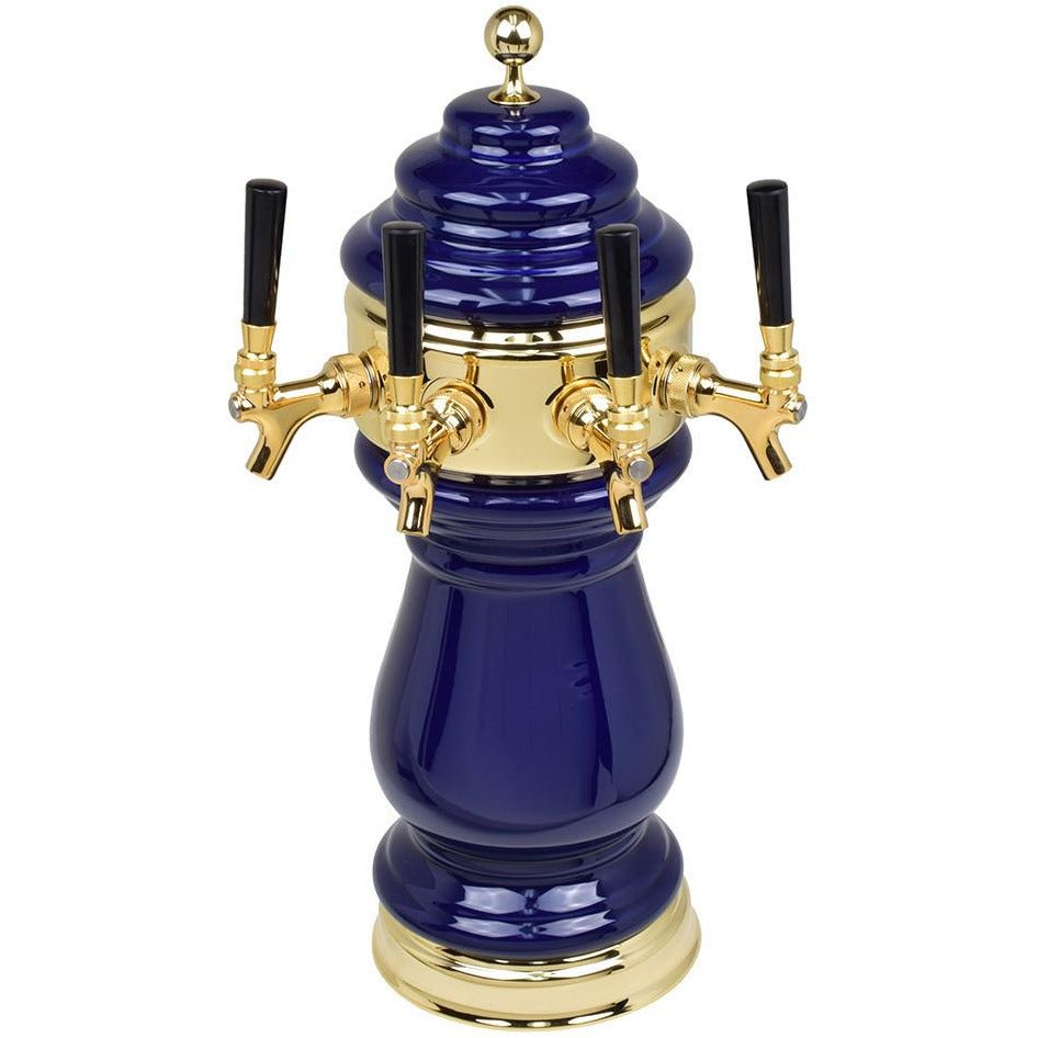 Cobalt Blue Ceramic 4 Tap Glycol Tower - Gold Accents - Beverage Time