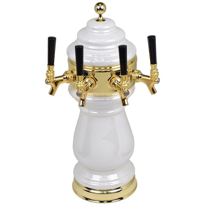 Pearl White Ceramic 4 Tap Air Tower - Gold Accents - Beverage Time