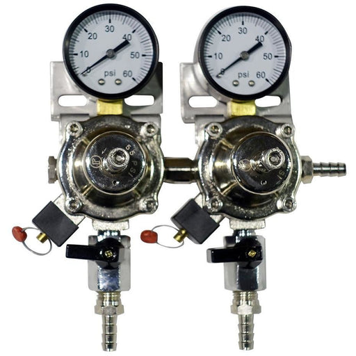 Premium Metal 2 Pressure 60lb Secondary Regulator with Barbed Shut-Offs - Beverage Time
