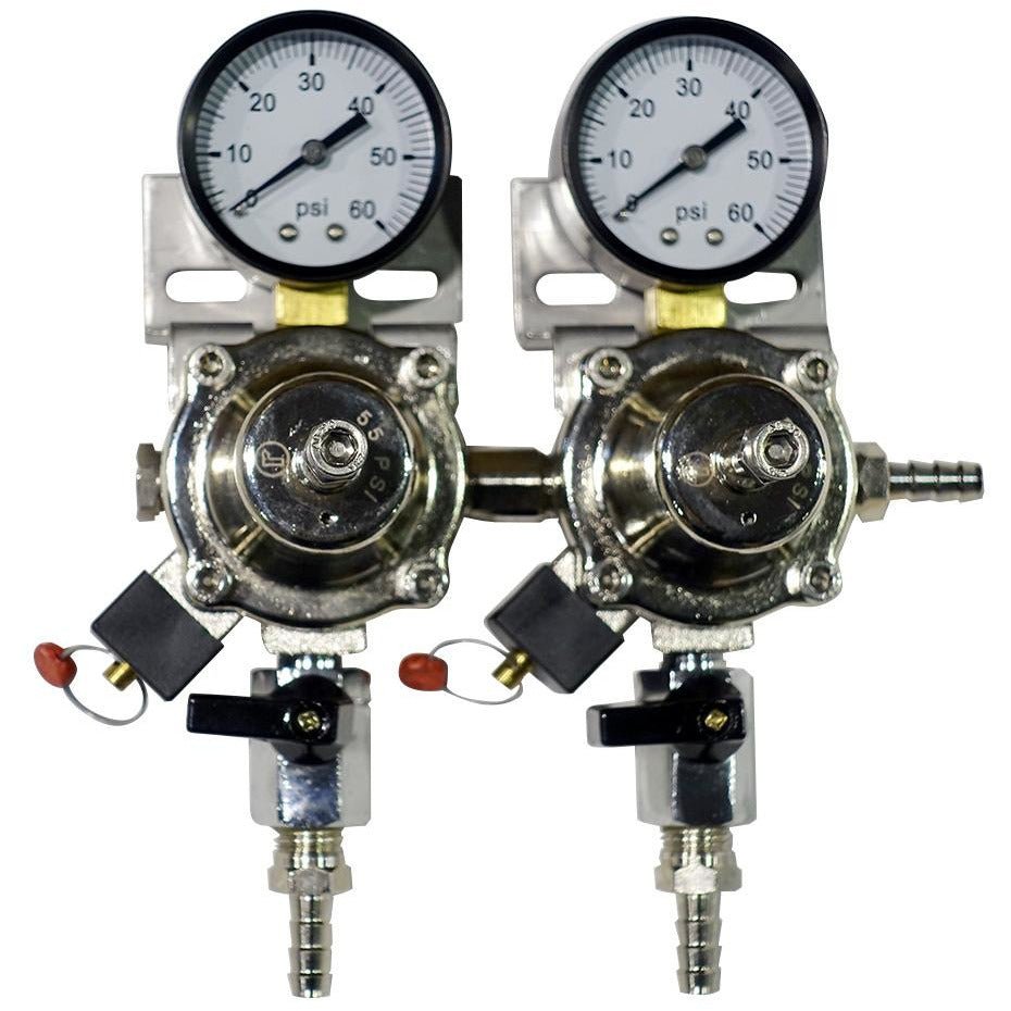 Premium Metal 2 Pressure 60lb Secondary Regulator with Barbed Shut-Offs - Beverage Time