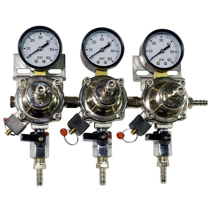 Premium Metal 3 Pressure 60lb Secondary Regulator with Barbed Shut-Offs - Beverage Time