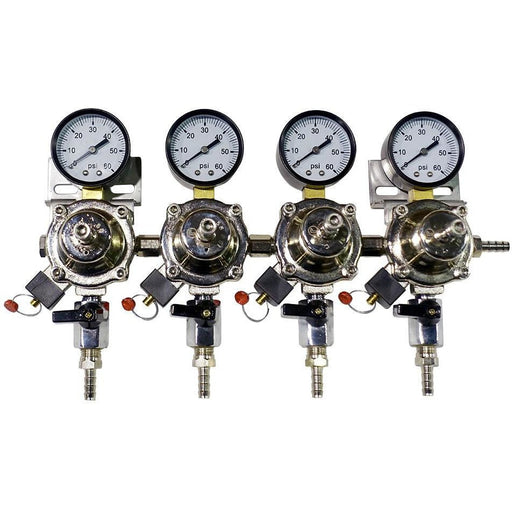 Premium Metal 4 Pressure 60lb Secondary Regulator with Barbed Shut-Offs - Beverage Time