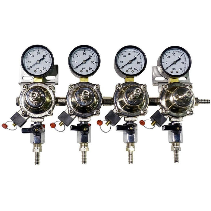 Premium Metal 4 Pressure 60lb Secondary Regulator with Barbed Shut-Offs - Beverage Time