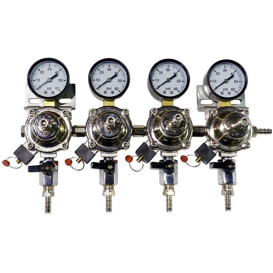 Premium Metal 4 Pressure 60lb Secondary Regulator with Barbed Shut-Offs - Beverage Time