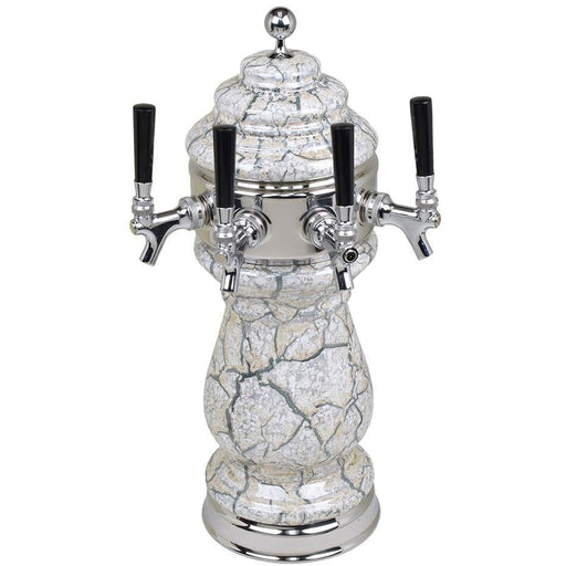 White Marble Ceramic 4 Tap Glycol Tower - Chrome Accents - Beverage Time